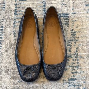 Tory Burch Blue Metallic Ballet Flats
